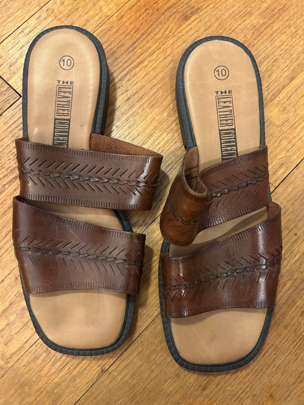 Women’s Brown Leather Slide Sandals 10